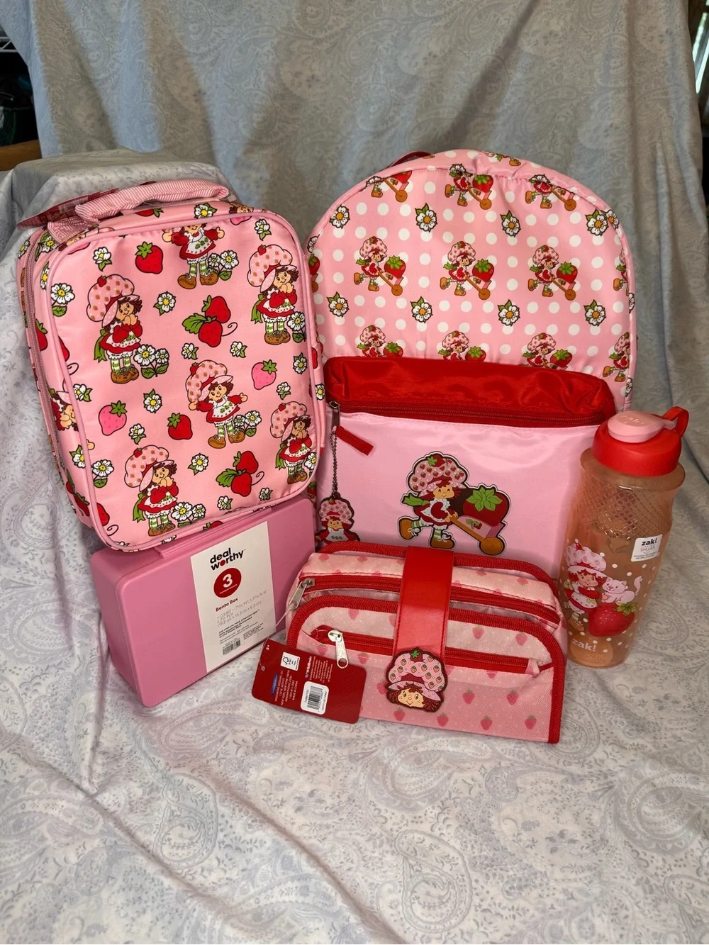 Strawberry Shortcake Backpack, Lunch bag, bento box, supply case, 30 oz bottle